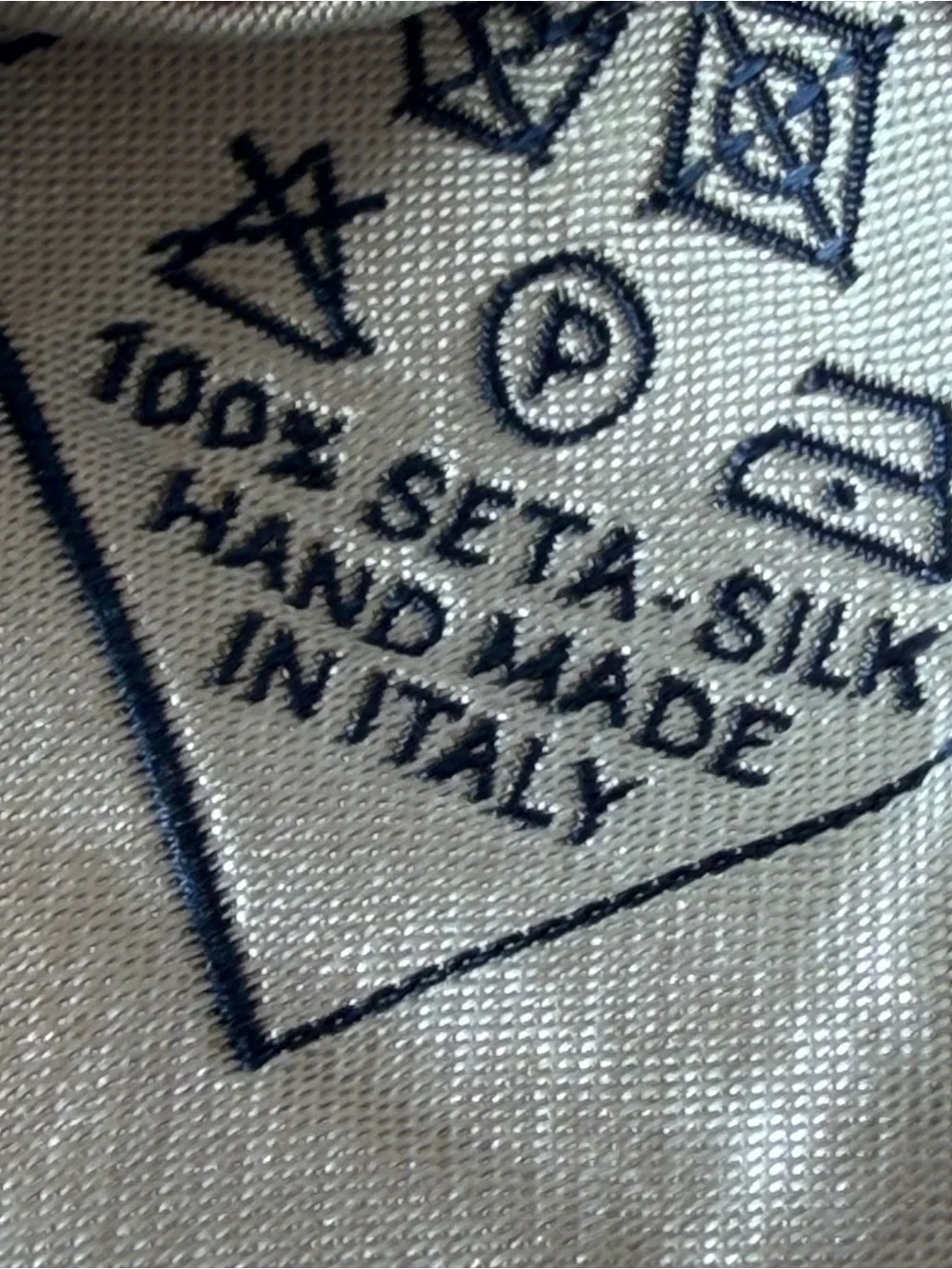 Brioni Geometric Silk Tie with Navy Accents